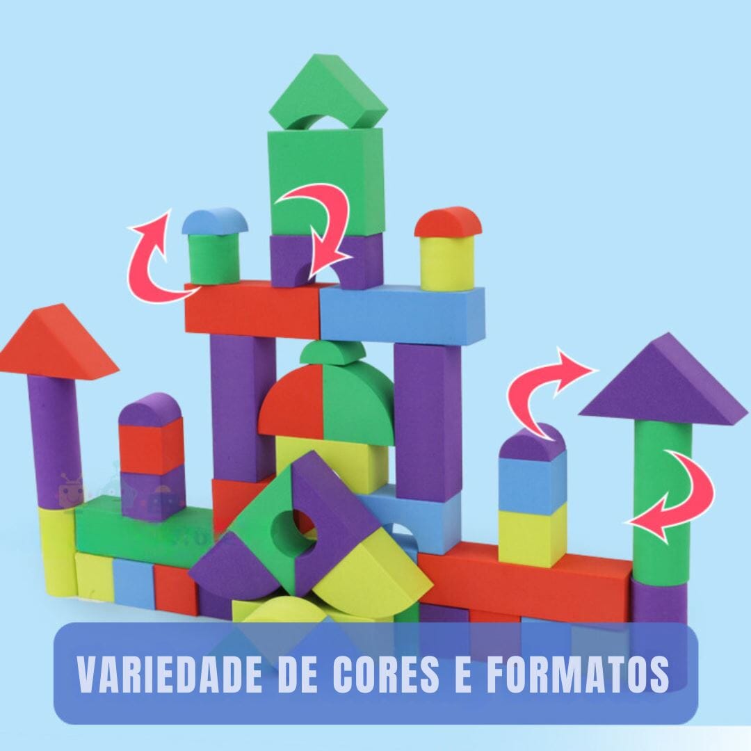 Blocos de Construção em EVA Infantil 46 peças - Coloridos Construção013 Brincar Mundo Azul 