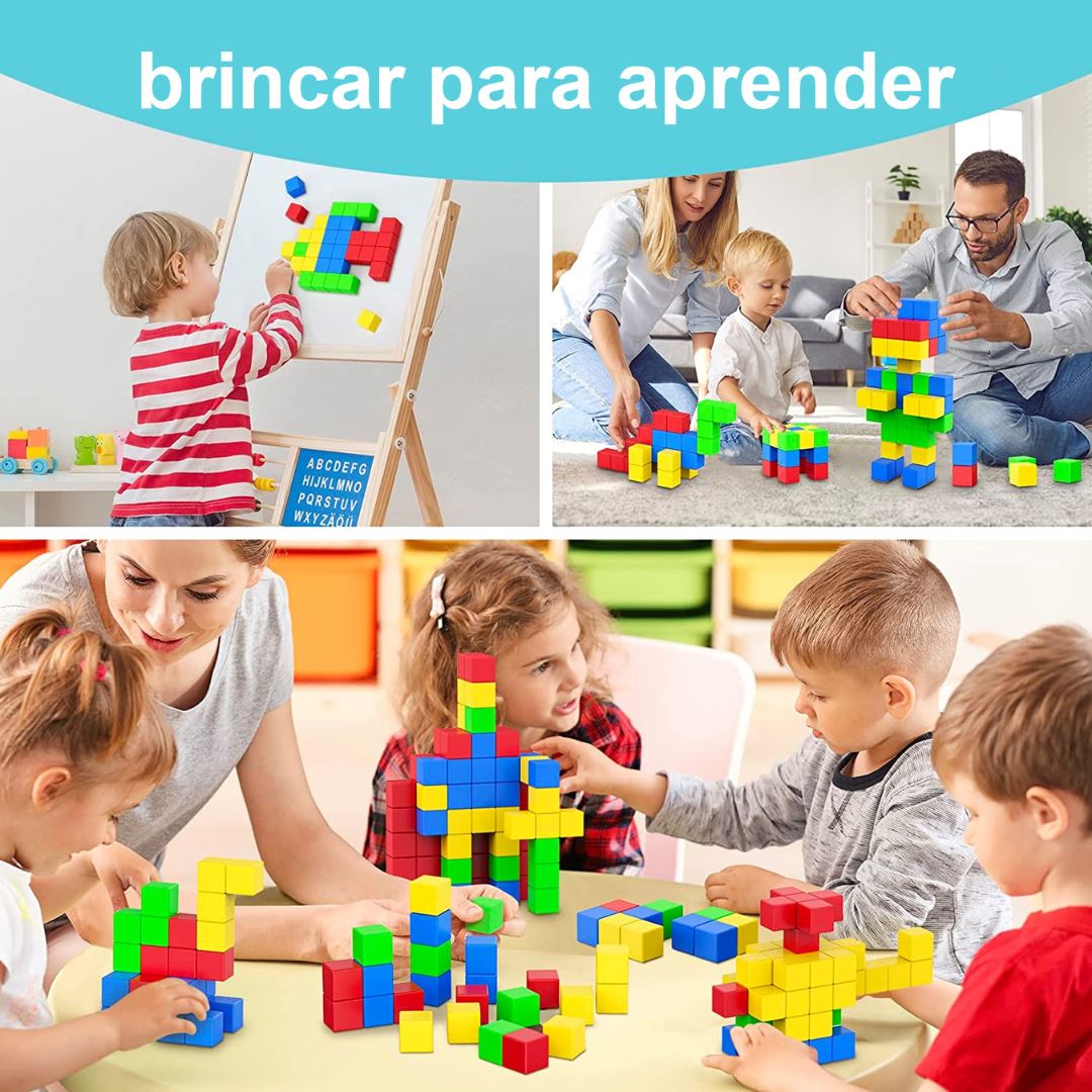 Blocos de Construção Magnéticos Montessori - Brinquedo Educativo Infantil Construção004 Brincar Mundo Azul 