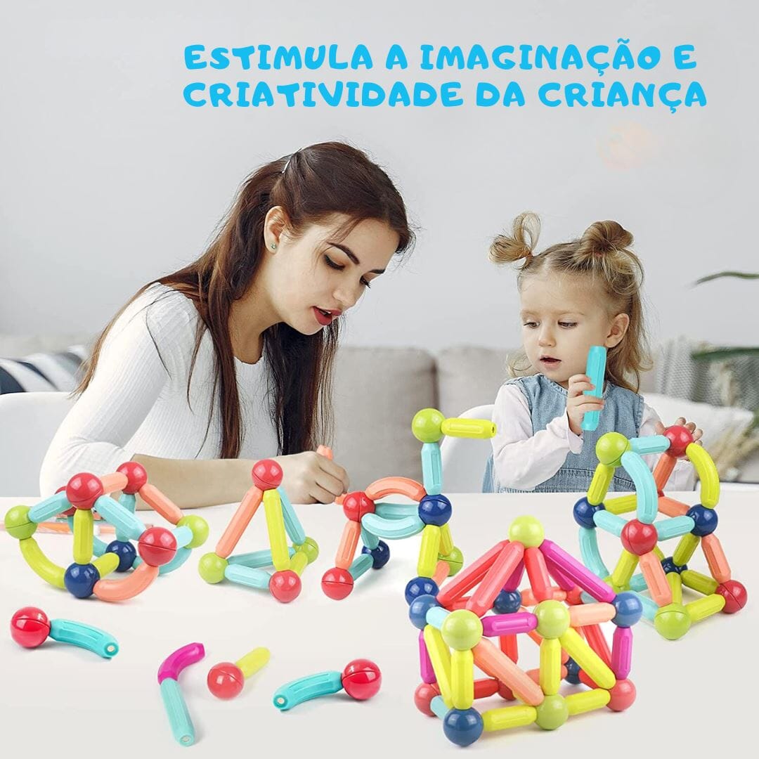 Blocos de Construção Magnéticos Montessori para Crianças 128 Peças Construção011 Brincar Mundo Azul 