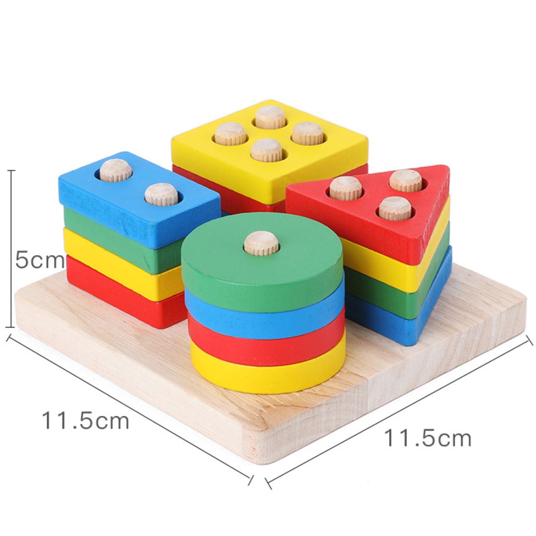 Brinquedo Montessori de Triagem e Empilhamento para Educação de Cores e Formas Montessori006 Brincar Mundo Azul 