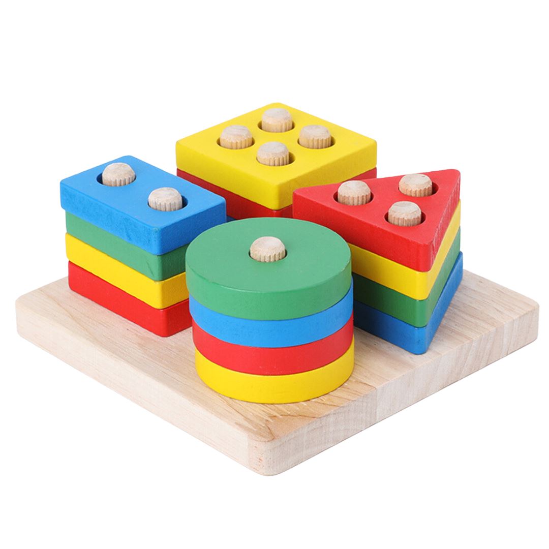 Brinquedo Montessori de Triagem e Empilhamento para Educação de Cores e Formas Montessori006 Brincar Mundo Azul 