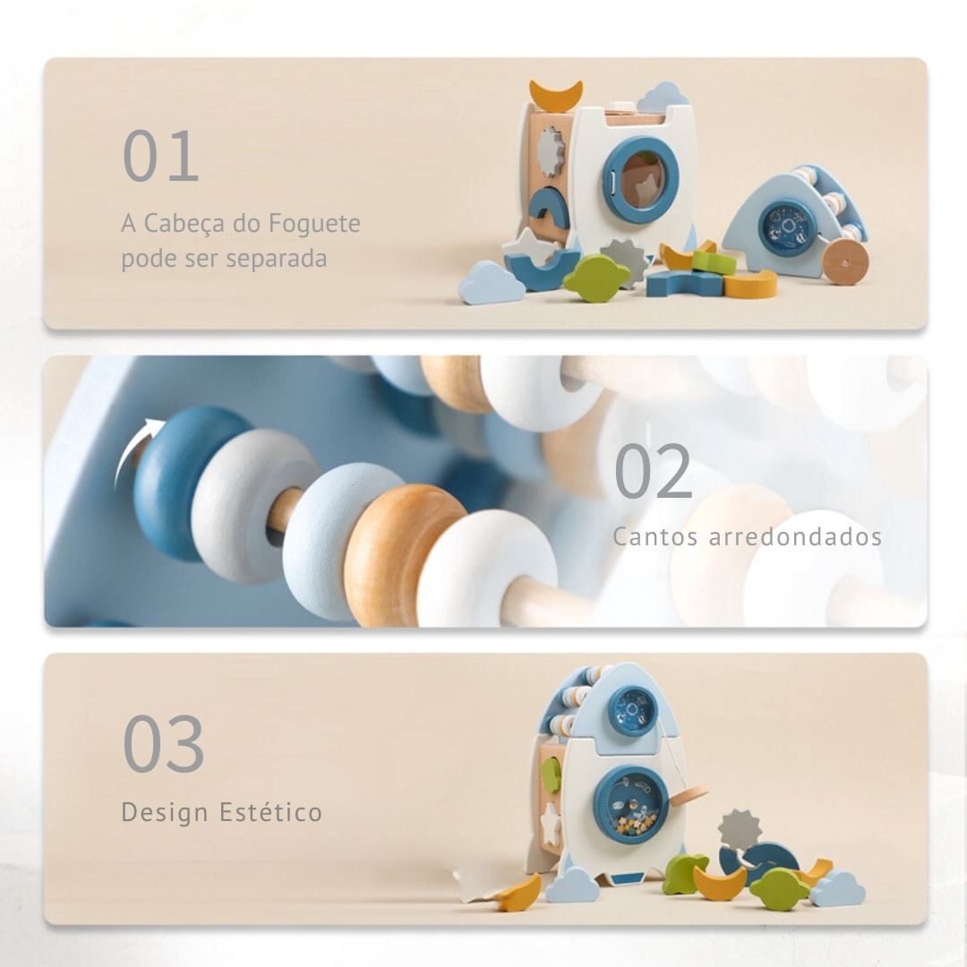 Caixa de Cálculos e Cognição Montessori - Brinquedo Educativo em forma de Foguete Quebra-Cabeças008 Brincar Mundo Azul 