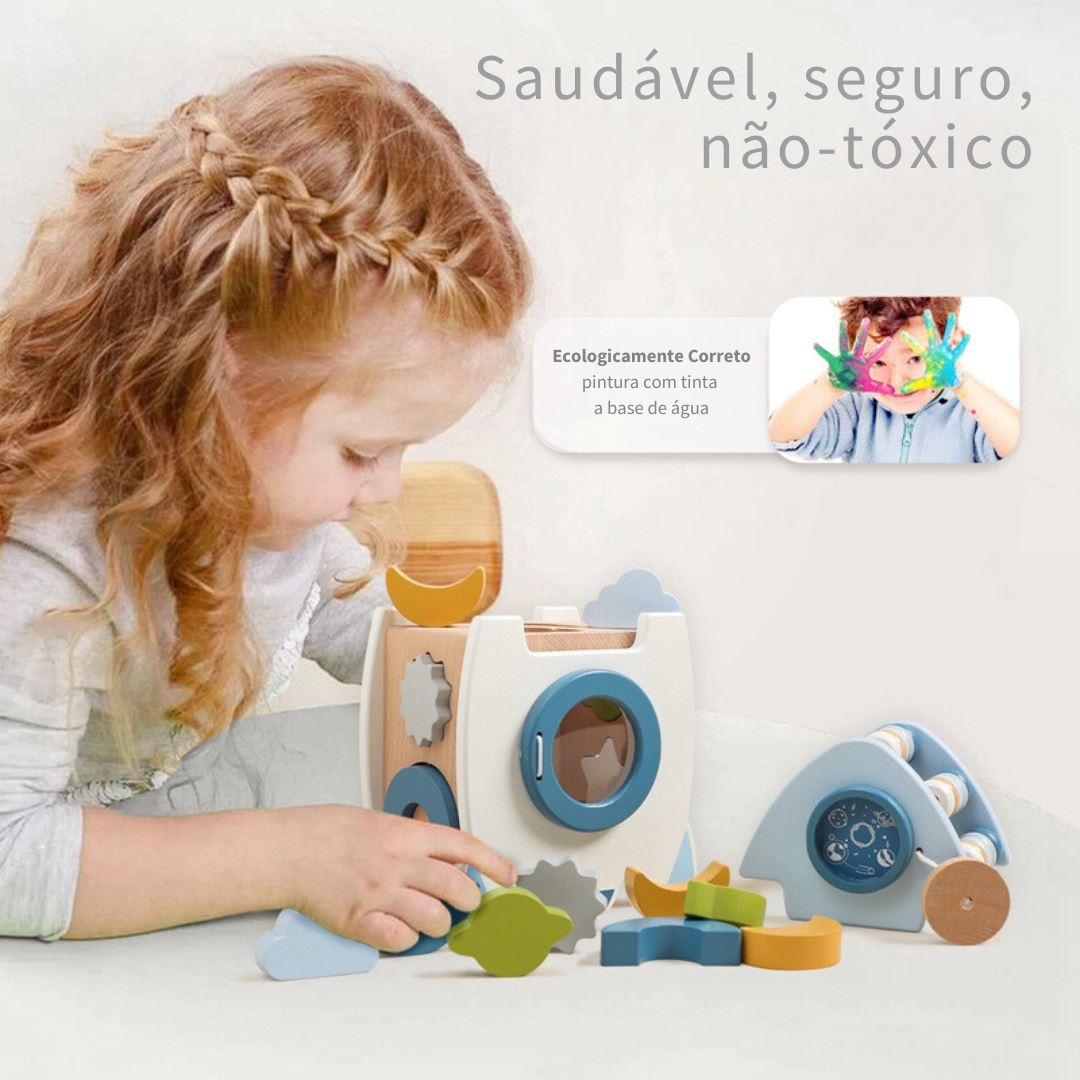 Caixa de Cálculos e Cognição Montessori - Brinquedo Educativo em forma de Foguete Quebra-Cabeças008 Brincar Mundo Azul 