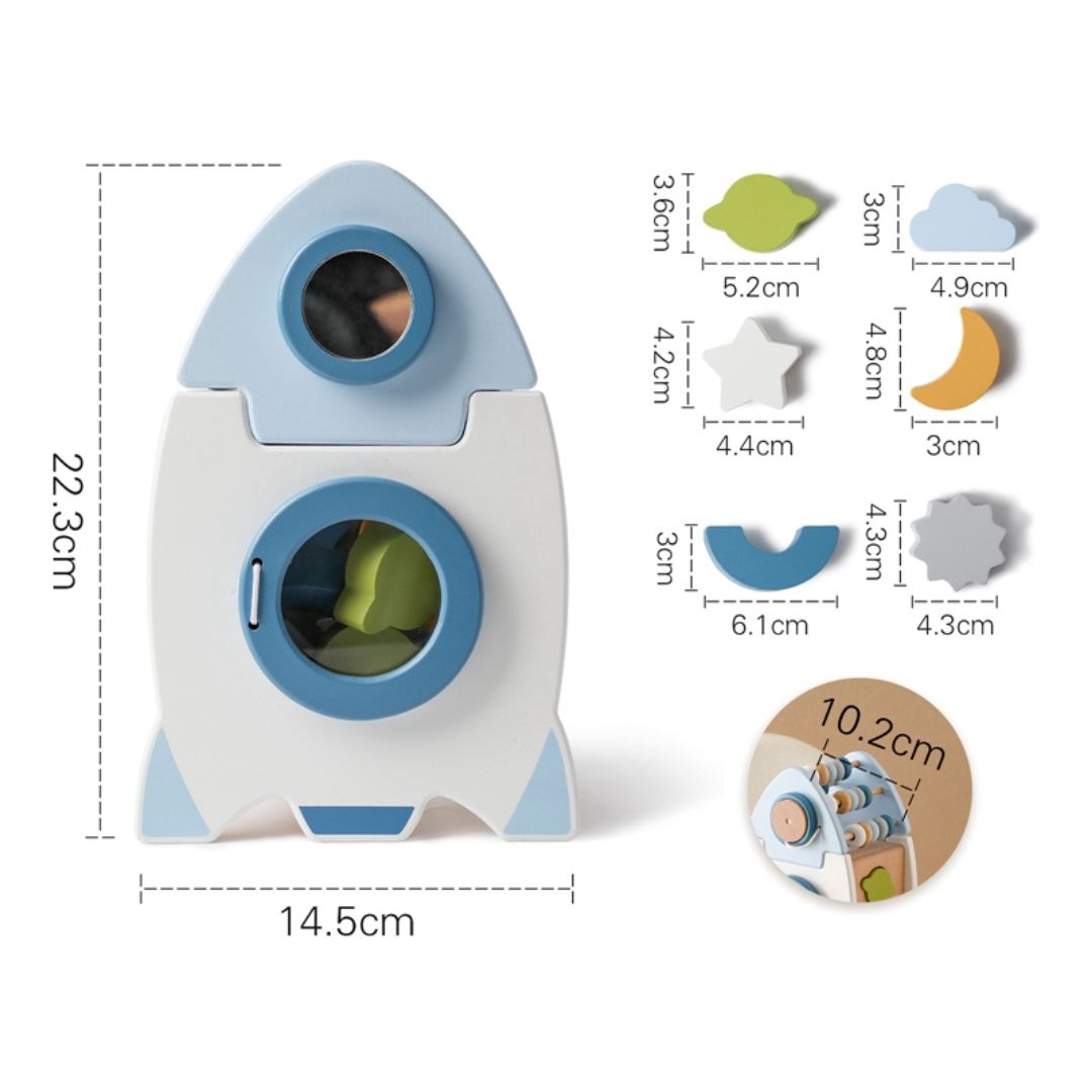 Caixa de Cálculos e Cognição Montessori - Brinquedo Educativo em forma de Foguete Quebra-Cabeças008 Brincar Mundo Azul 