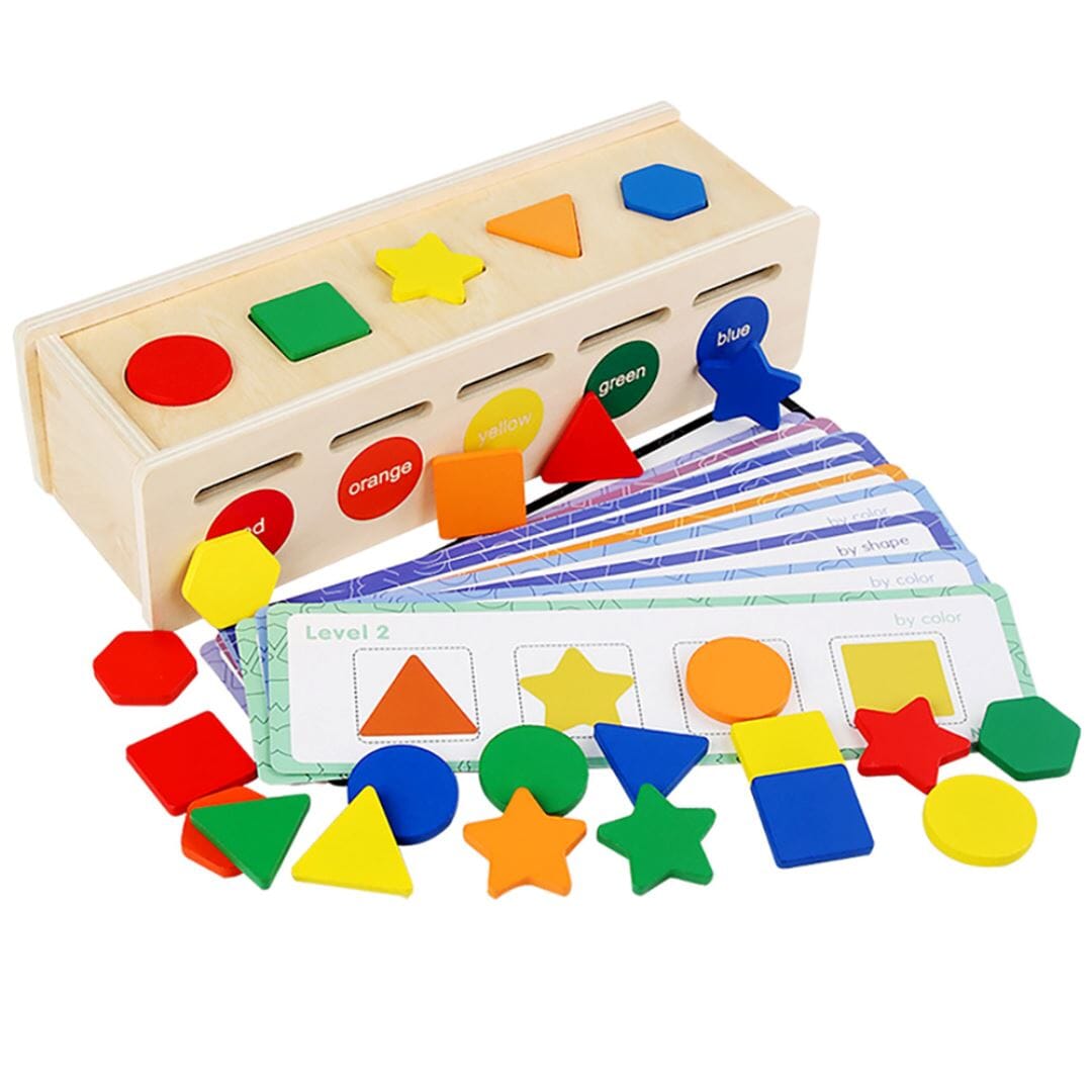 Caixa Montessori Infantil com Formas e Cores de Madeira Quebra-Cabeças016 Brincar Mundo Azul 