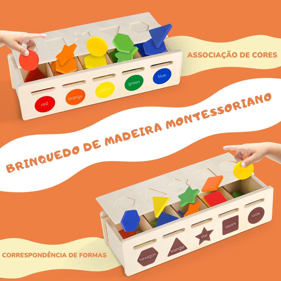 Caixa Montessori Infantil com Formas e Cores de Madeira Quebra-Cabeças016 Brincar Mundo Azul 