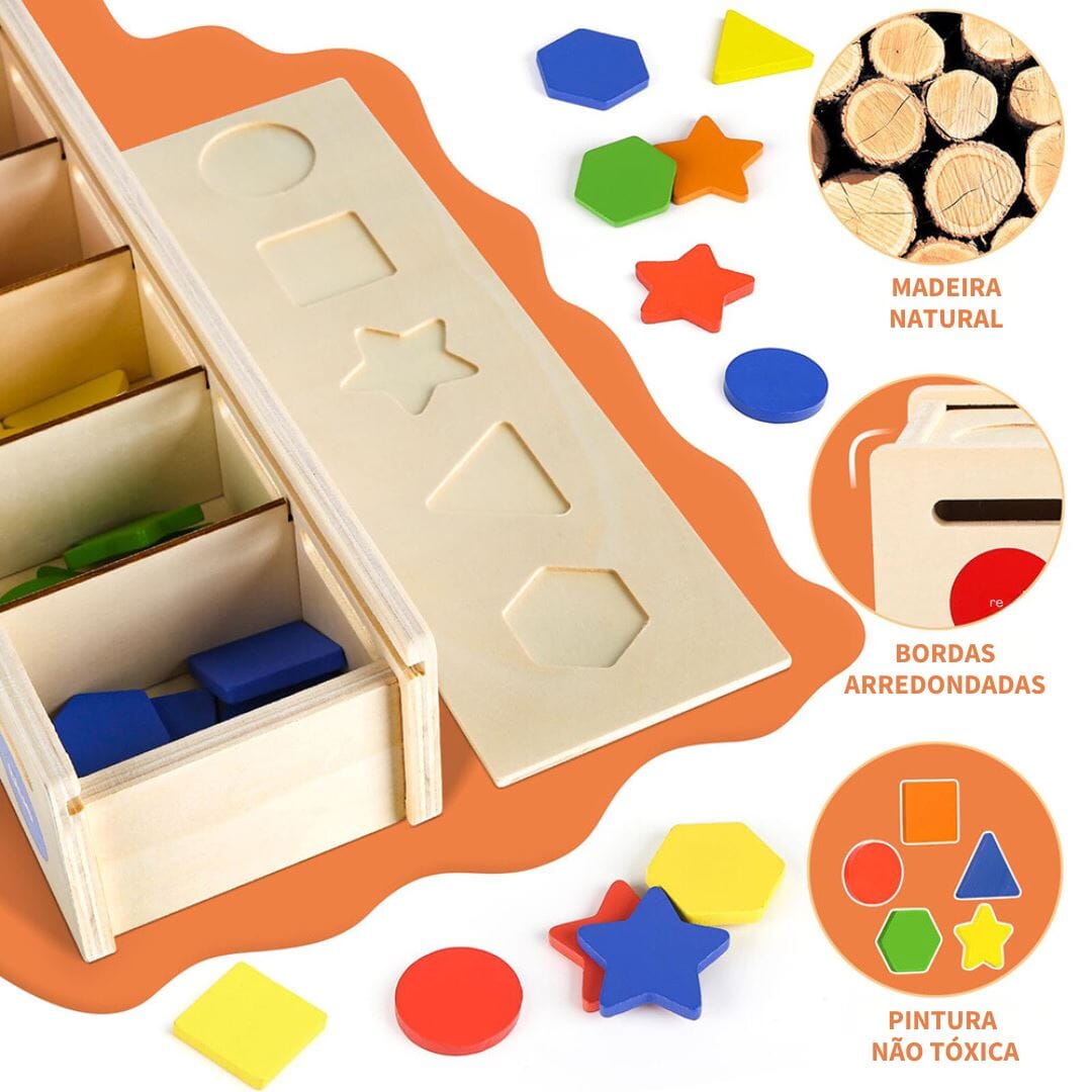 Caixa Montessori Infantil com Formas e Cores de Madeira Quebra-Cabeças016 Brincar Mundo Azul 