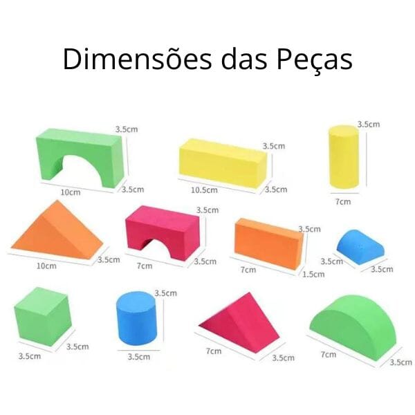 Conjunto de Blocos de Construção em EVA para Crianças - Brinquedo Educativo Grande, Empilhável e Colorido (46 peças) Construção003 Brincar Mundo Azul 