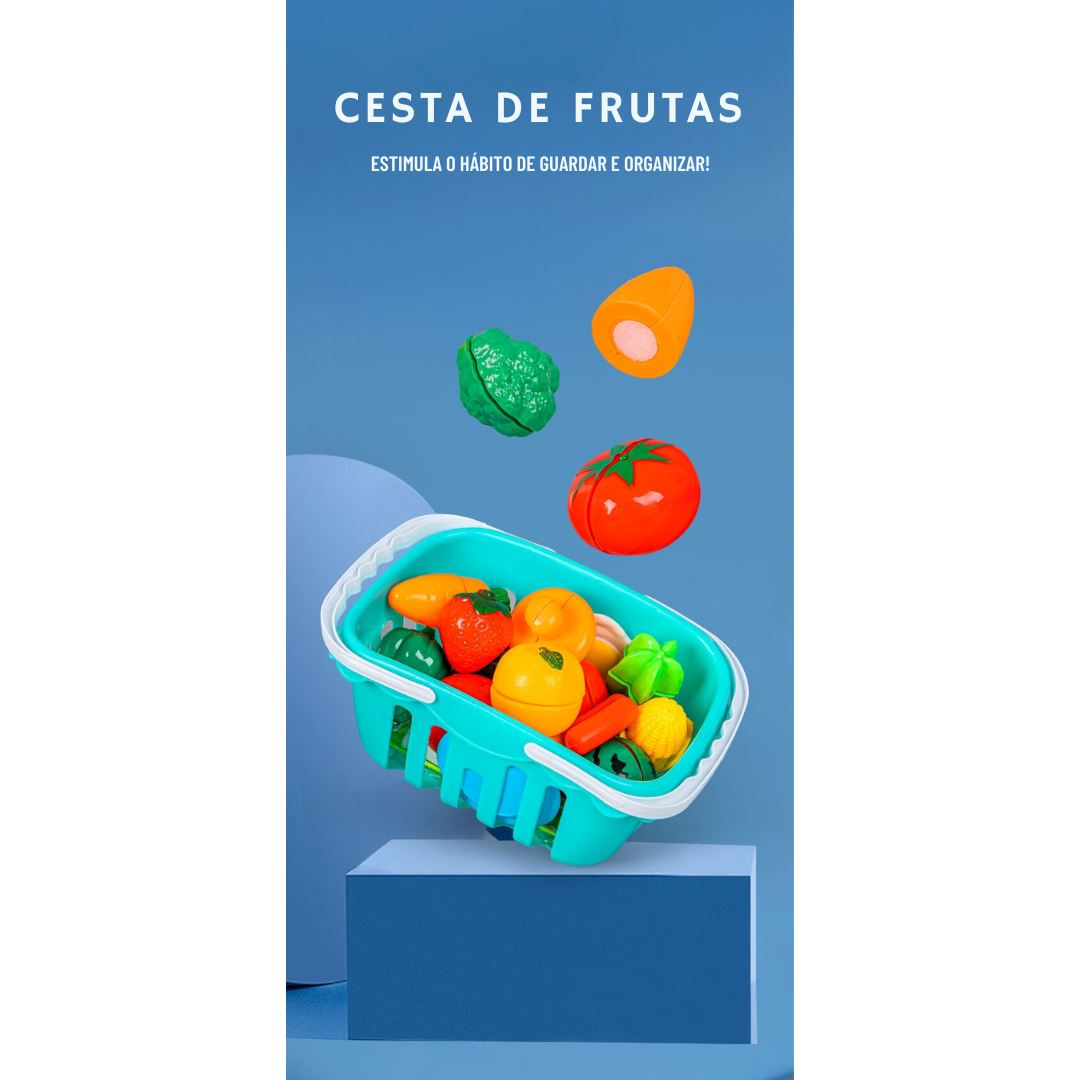 Conjunto Infantil de Corte de Frutas e Vegetais para Brincar na Cozinha Habilidades Motoras002 Brincar Mundo Azul 