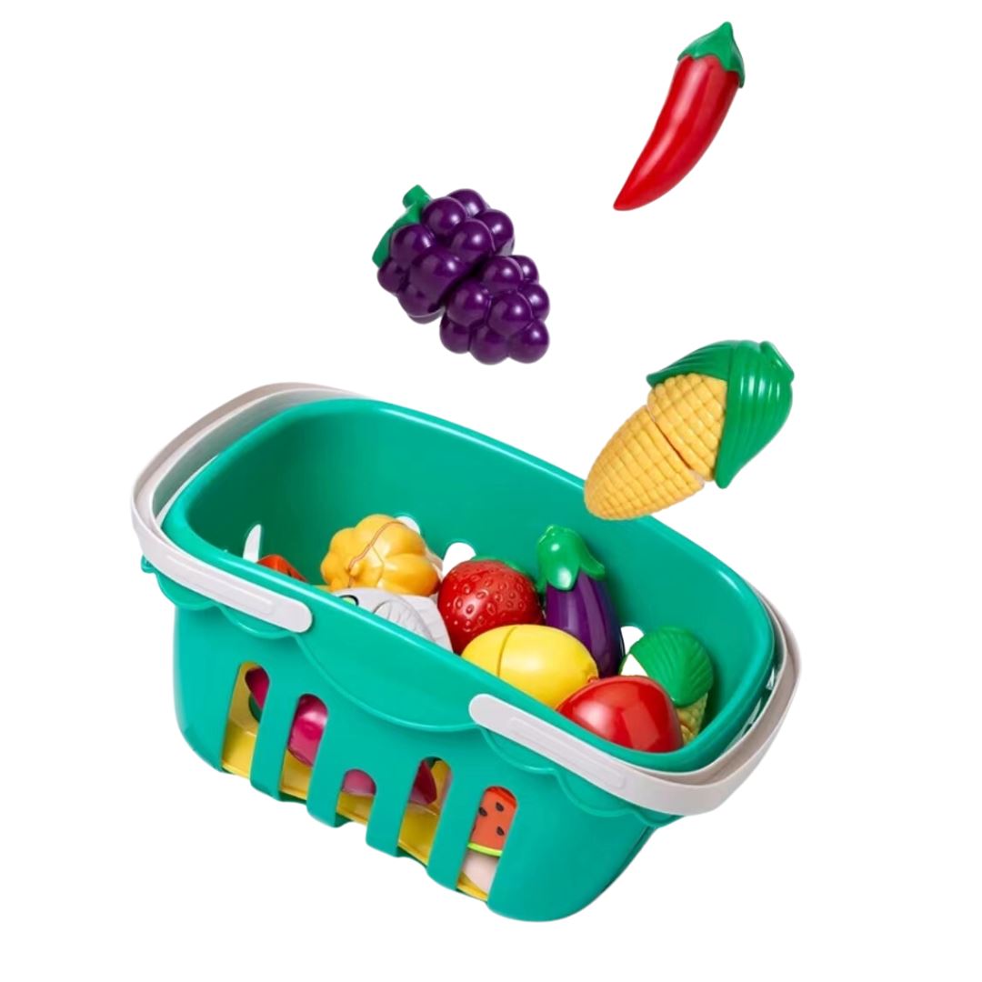 Conjunto Infantil de Corte de Frutas e Vegetais para Brincar na Cozinha Habilidades Motoras002 Brincar Mundo Azul 