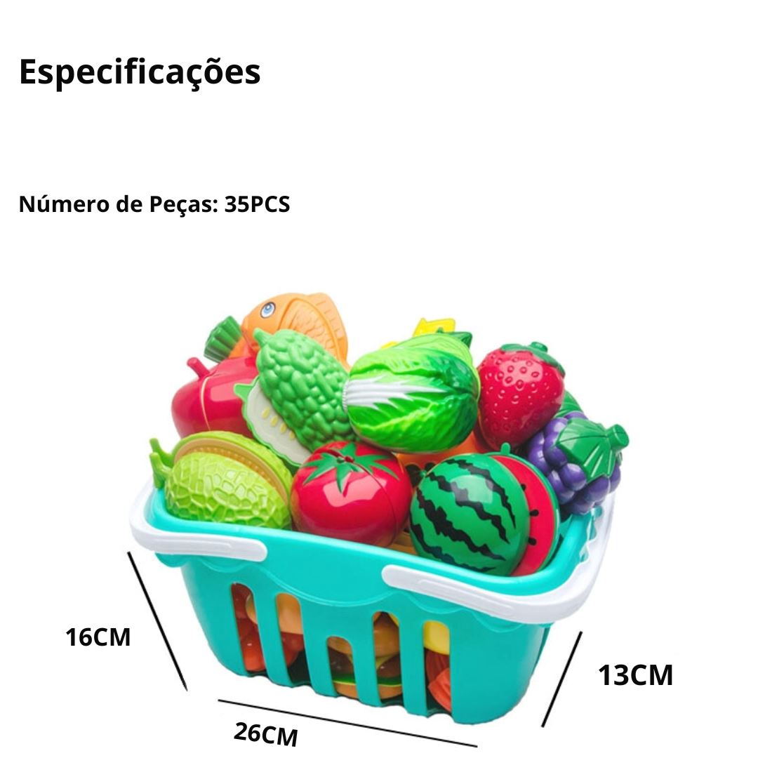 Conjunto Infantil de Corte de Frutas e Vegetais para Brincar na Cozinha Habilidades Motoras002 Brincar Mundo Azul 