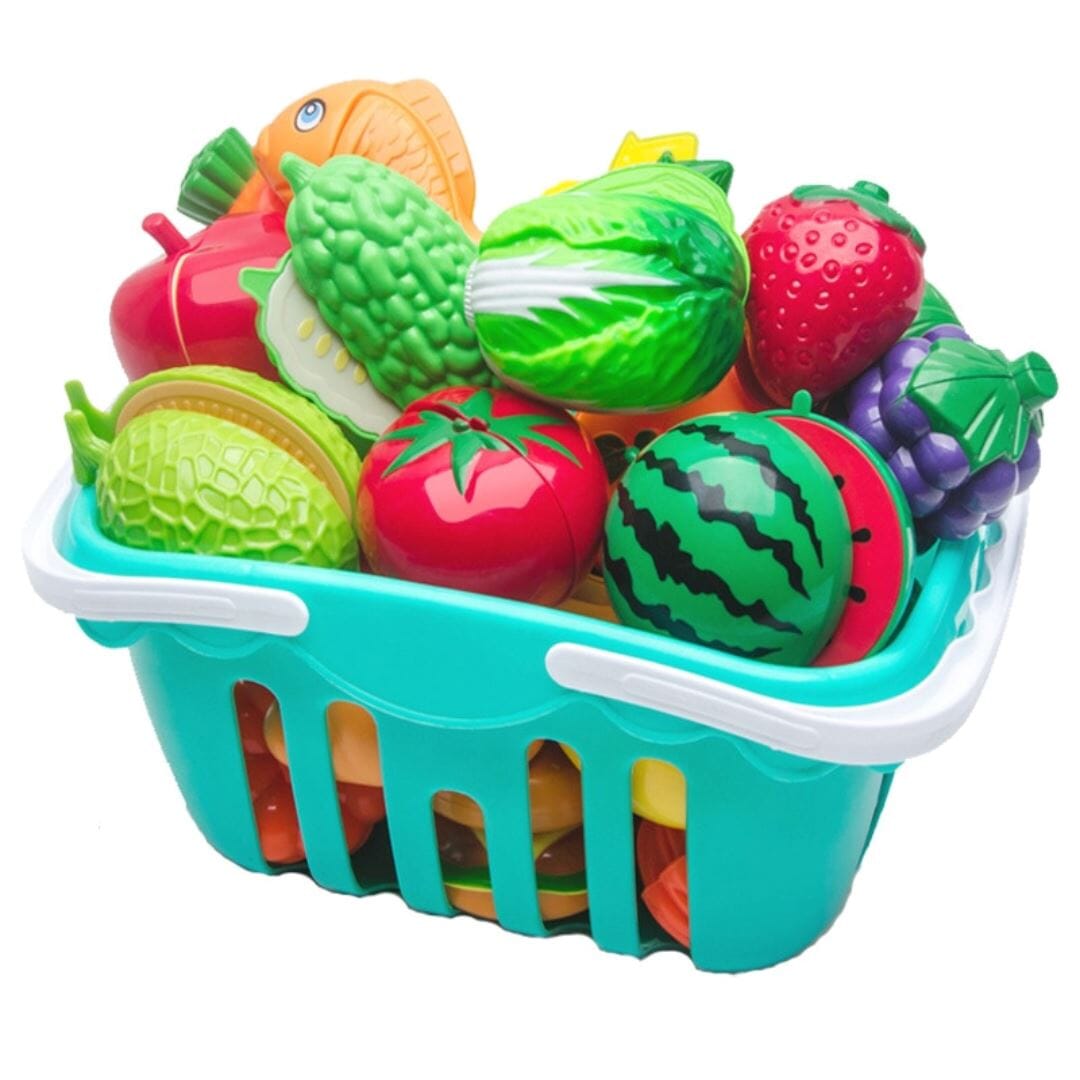 Conjunto Infantil para Corte de Frutas e Vegetais em Plástico Habilidades Motoras012 Brincar Mundo Azul 