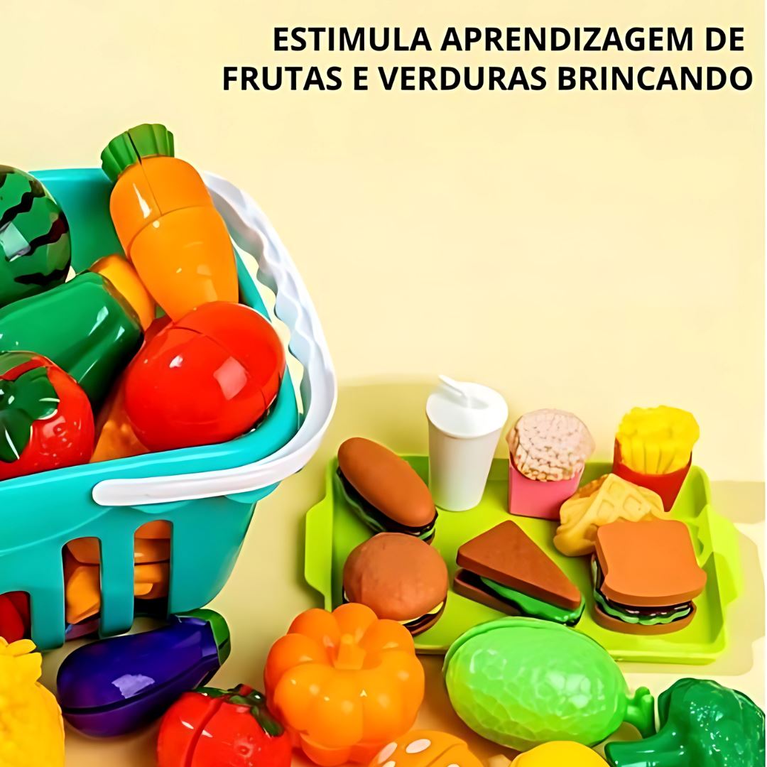 Conjunto Infantil para Corte de Frutas e Vegetais em Plástico Habilidades Motoras012 Brincar Mundo Azul 