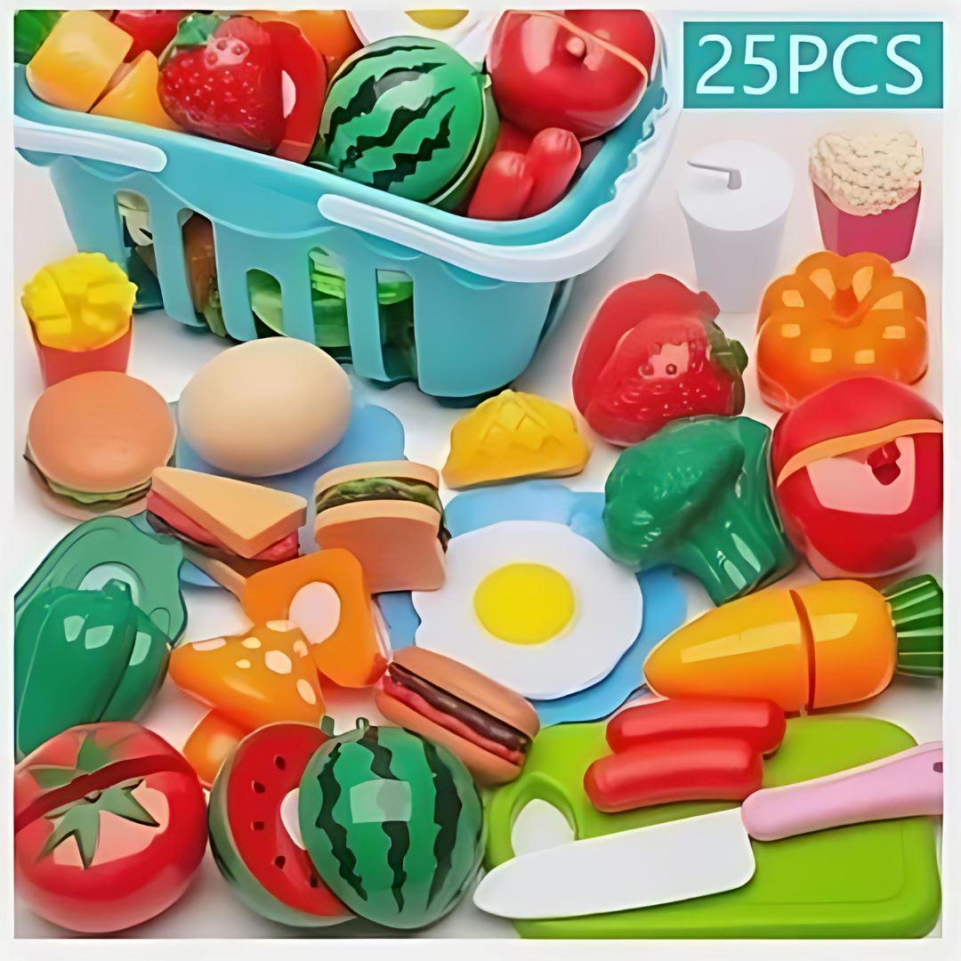 Conjunto Infantil para Corte de Frutas e Vegetais em Plástico Habilidades Motoras012 Brincar Mundo Azul 