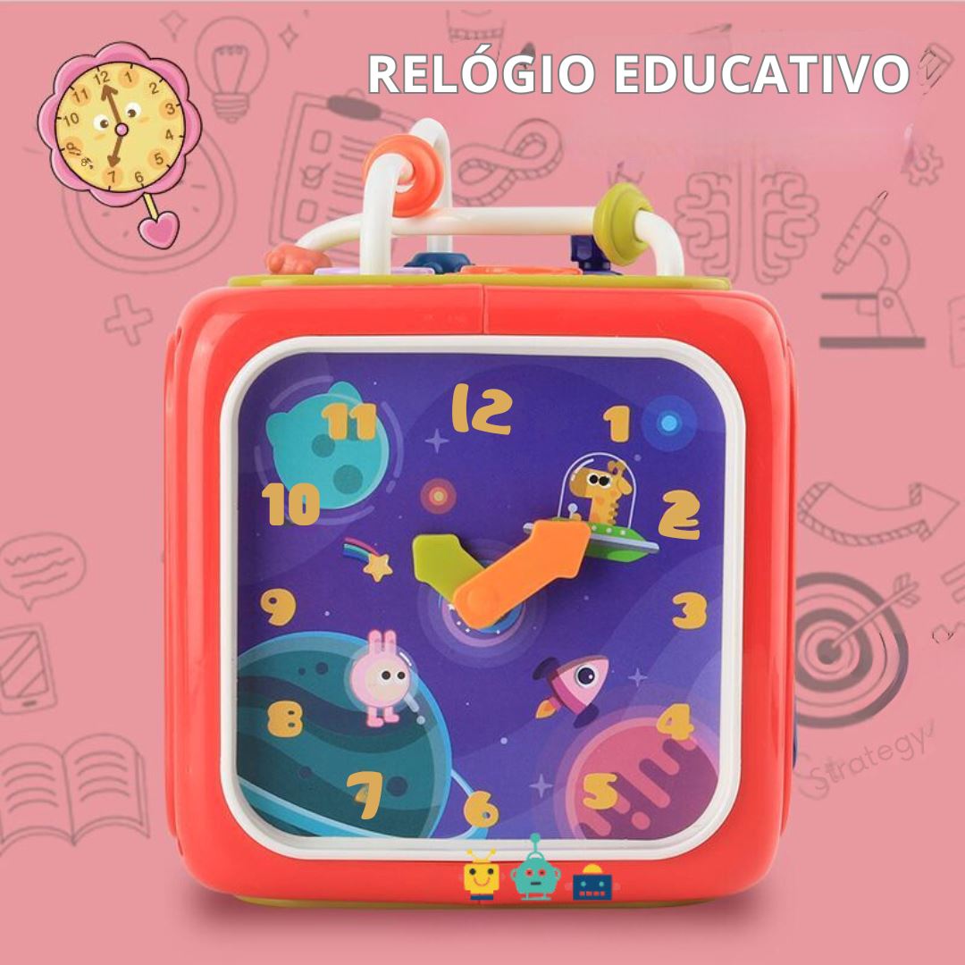 Cubo de Atividades Montessori: Formas, Cores e Música para Bebês Brinquedos Sensoriais002 Brincar Mundo Azul 