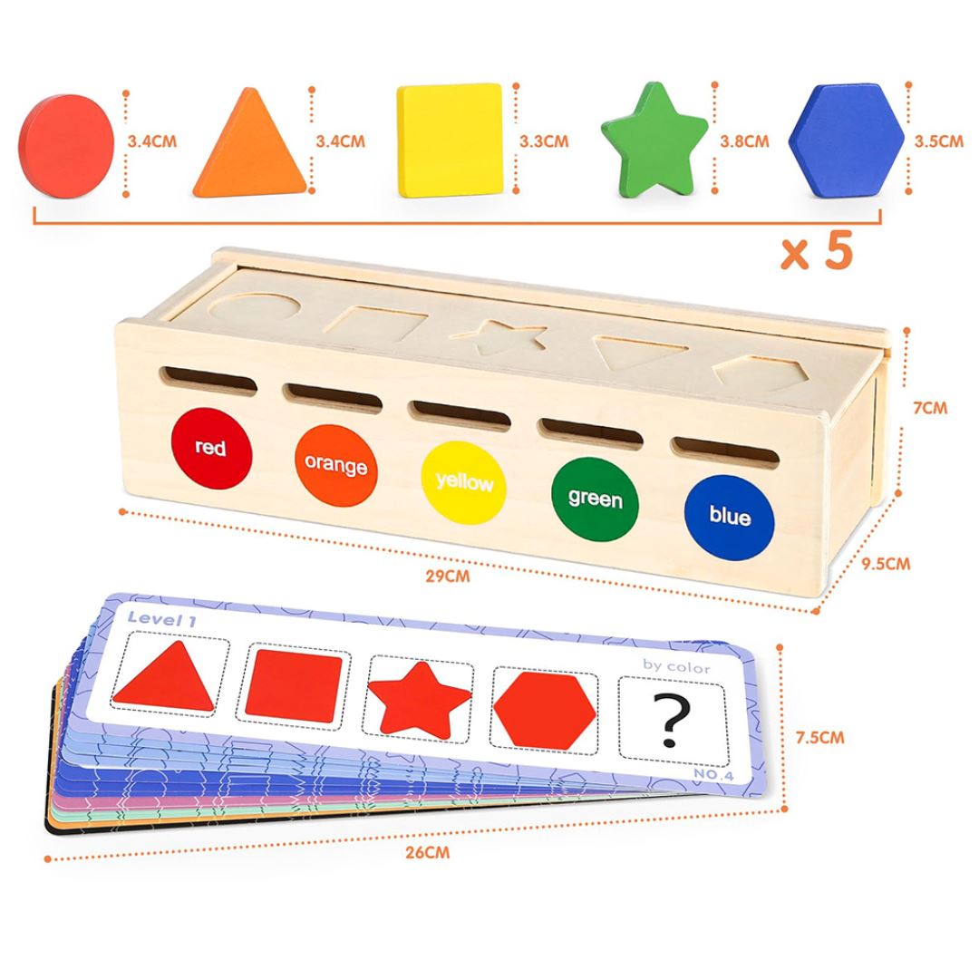 Jogo de Caixas Montessori de Formas e Cores de Madeira para Aprendizado Quebra-Cabeças005 Brincar Mundo Azul 