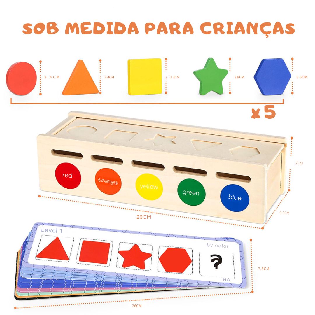 Jogo de Caixas Montessori de Formas e Cores de Madeira para Aprendizado Quebra-Cabeças005 Brincar Mundo Azul 