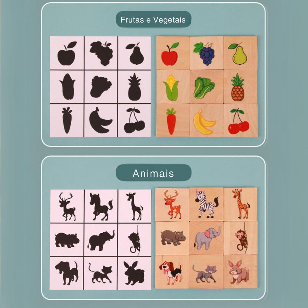 Jogo de Tabuleiro Montessori de Encaixe de Formas em Madeira, Quebra-Cabeças de Animais e Frutas, Brinquedos Educativos para Crianças, Encontre a Sombra, Correspondência de Imagens Quebra-Cabeças006 Brincar Mundo Azul 