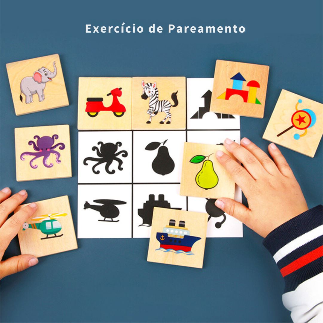 Jogo de Tabuleiro Montessori de Encaixe de Formas em Madeira, Quebra-Cabeças de Animais e Frutas, Brinquedos Educativos para Crianças, Encontre a Sombra, Correspondência de Imagens Quebra-Cabeças006 Brincar Mundo Azul 