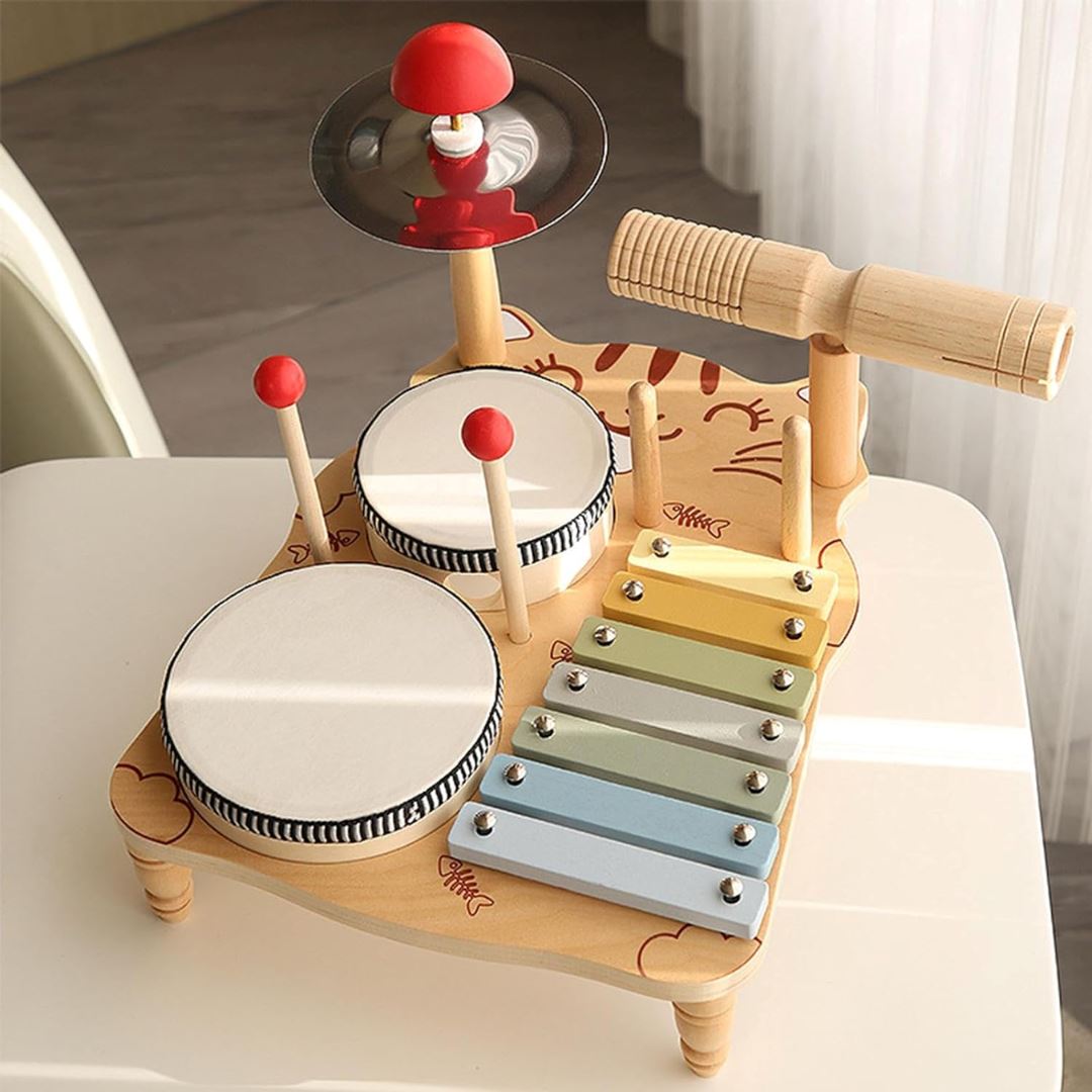 Kit Musical Montessori em Madeira para Crianças - Gatinho Montessori019 Brincar Mundo Azul 