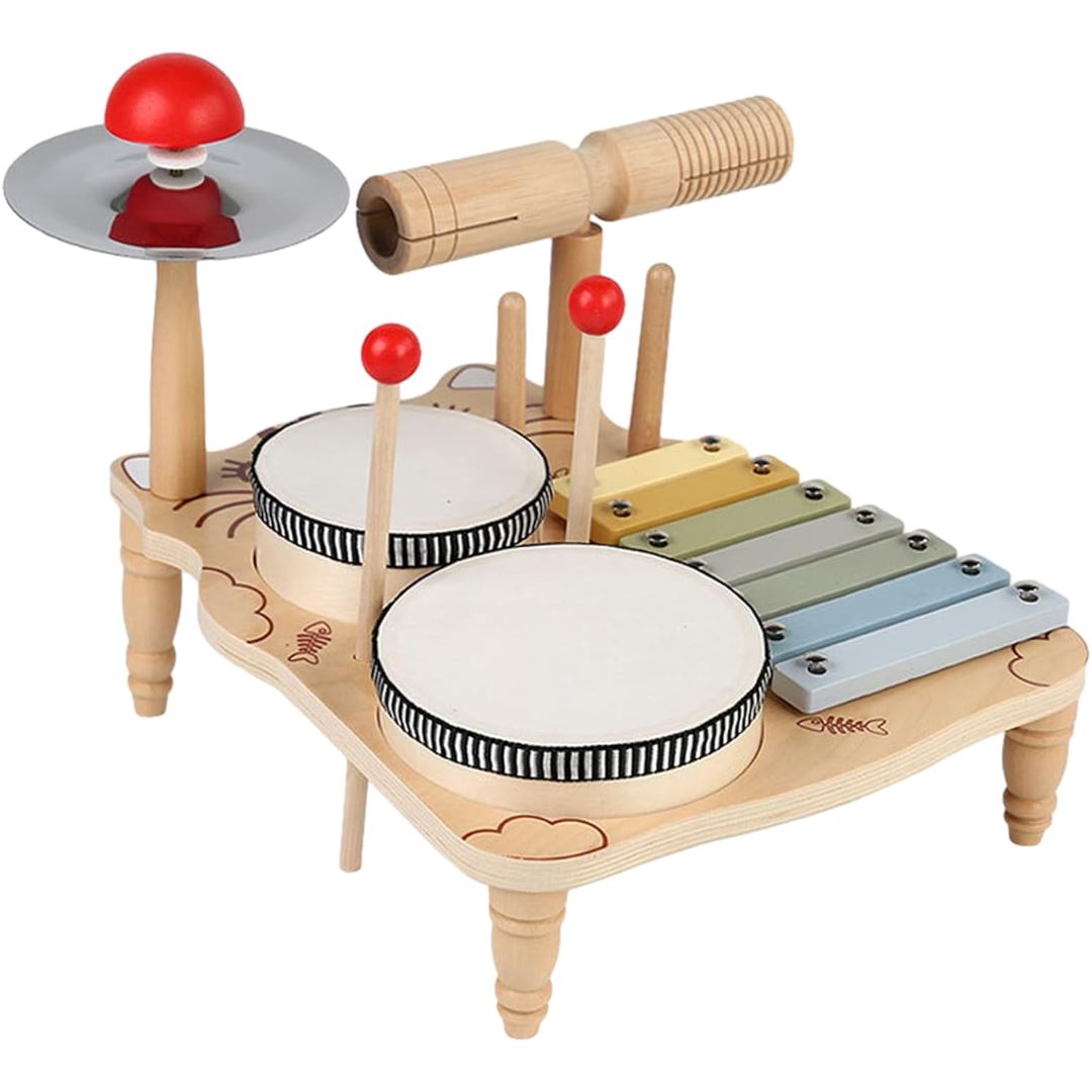 Kit Musical Montessori em Madeira para Crianças - Gatinho Montessori019 Brincar Mundo Azul 