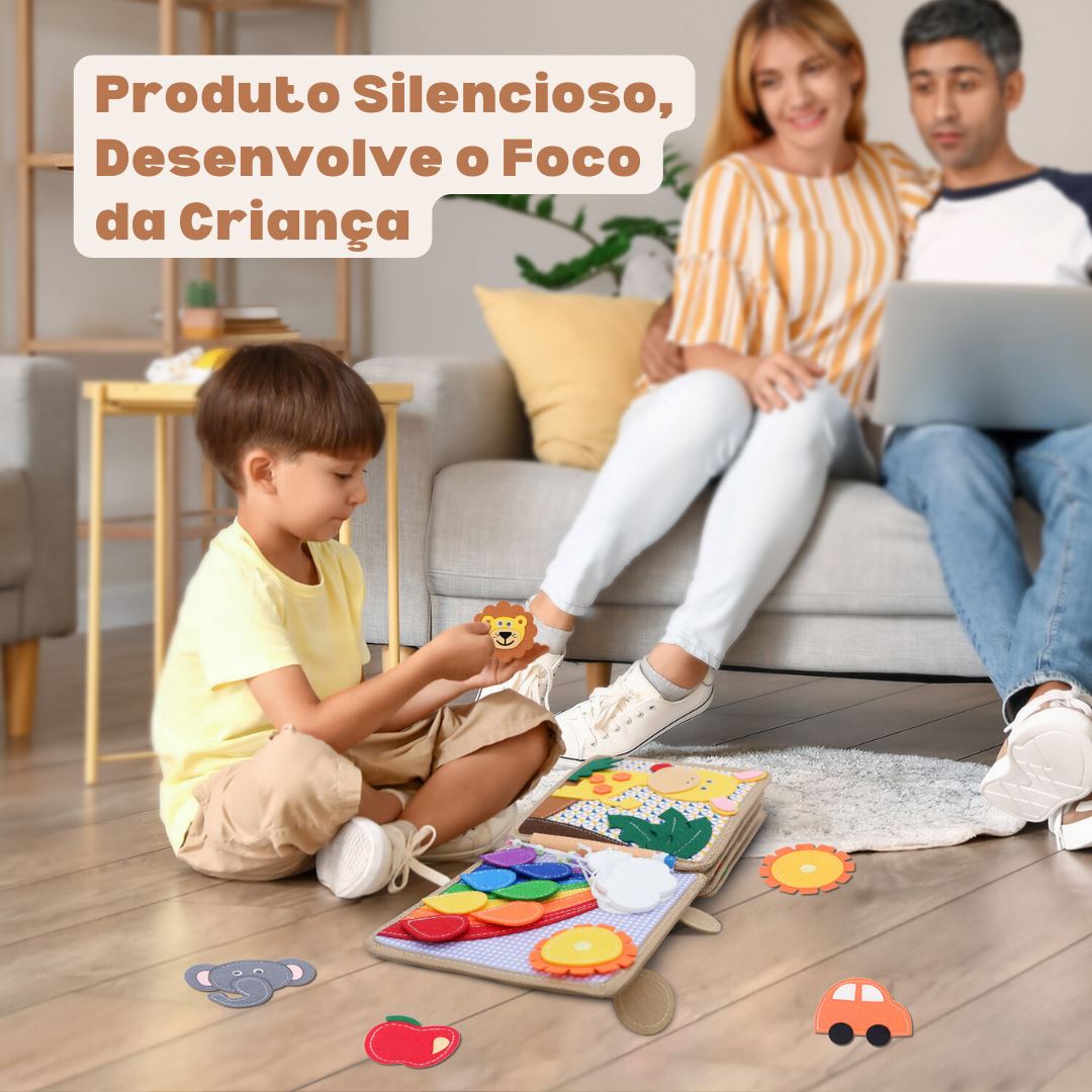 Livro Sensorial de Atividades Montessori - Cena Animais e Fazenda Montessori004 Brincar Mundo Azul 