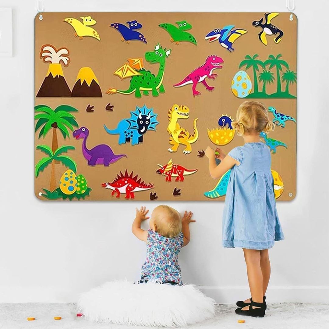 Painel de Feltro Montessori para Crianças - Dinossauro Quebra-Cabeças013 Brincar Mundo Azul 