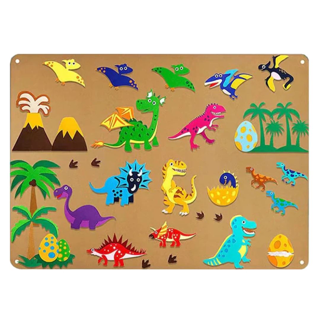 Painel de Feltro Montessori para Crianças - Dinossauro Quebra-Cabeças013 Brincar Mundo Azul 