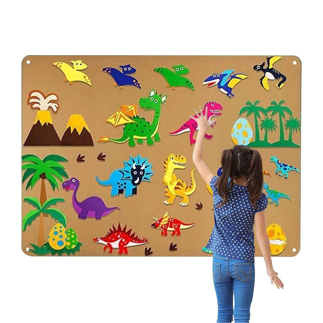 Painel de Feltro Montessori para Crianças - Dinossauro Quebra-Cabeças013 Brincar Mundo Azul 