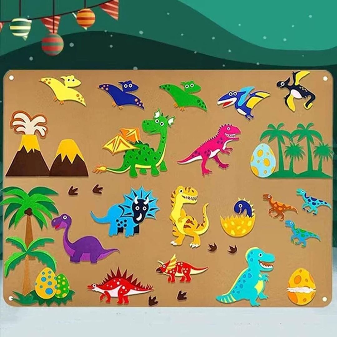 Painel de Feltro Montessori para Crianças - Dinossauro Quebra-Cabeças013 Brincar Mundo Azul 