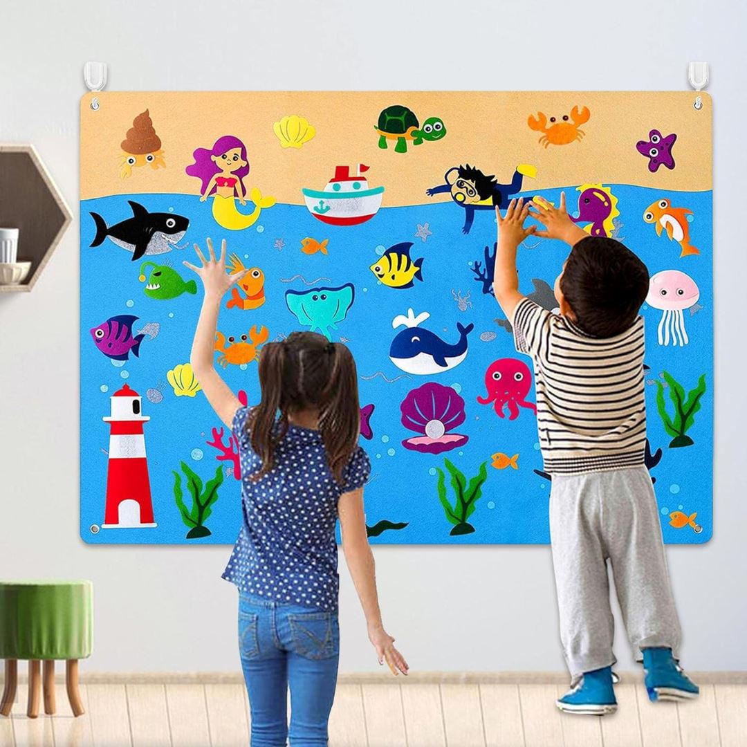 Painel de Feltro Montessori para Crianças - Fundo do Mar Quebra-Cabeças04 Brincar Mundo Azul 