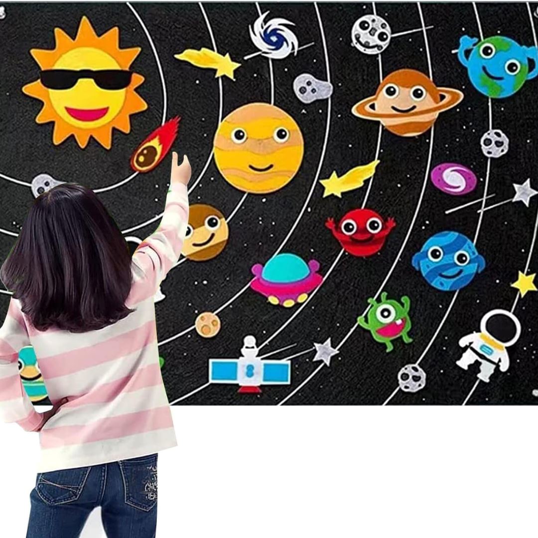 Painel de Feltro Montessori para Crianças - Galaxia Quebra-Cabeças04 Brincar Mundo Azul 