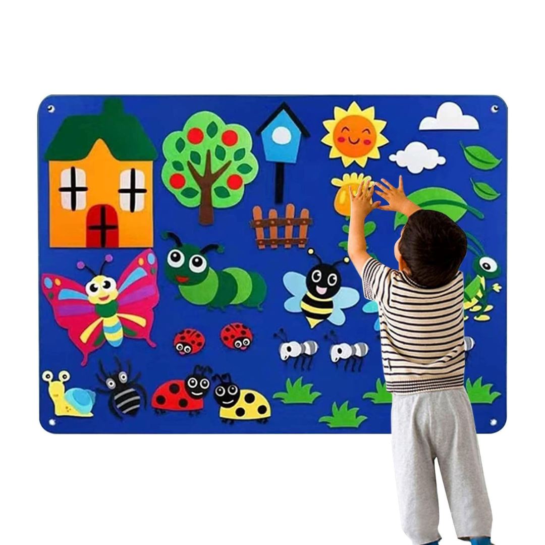 Painel de Feltro Montessori para Crianças - Jardim Quebra-Cabeças014 Brincar Mundo Azul 