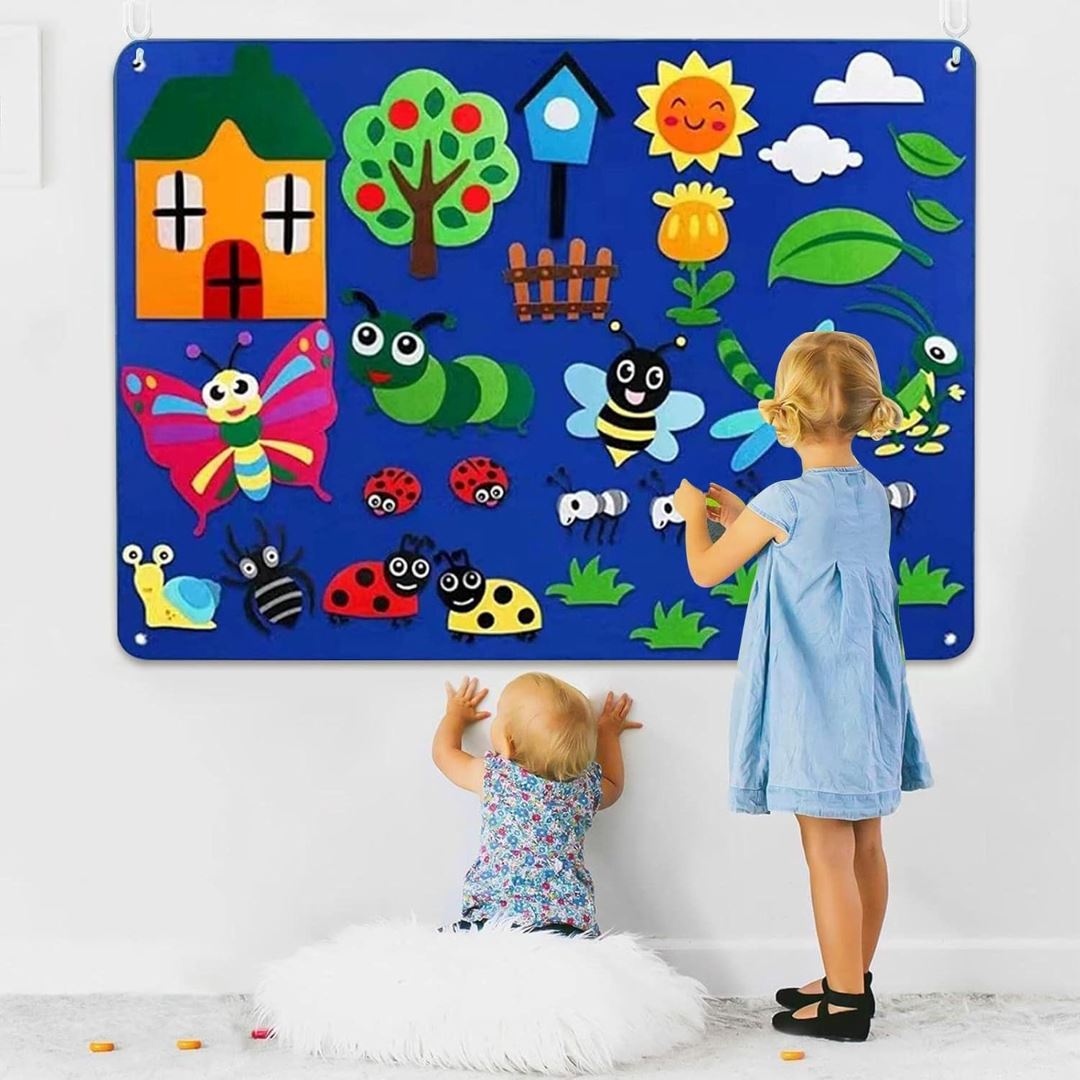 Painel de Feltro Montessori para Crianças - Jardim Quebra-Cabeças014 Brincar Mundo Azul 