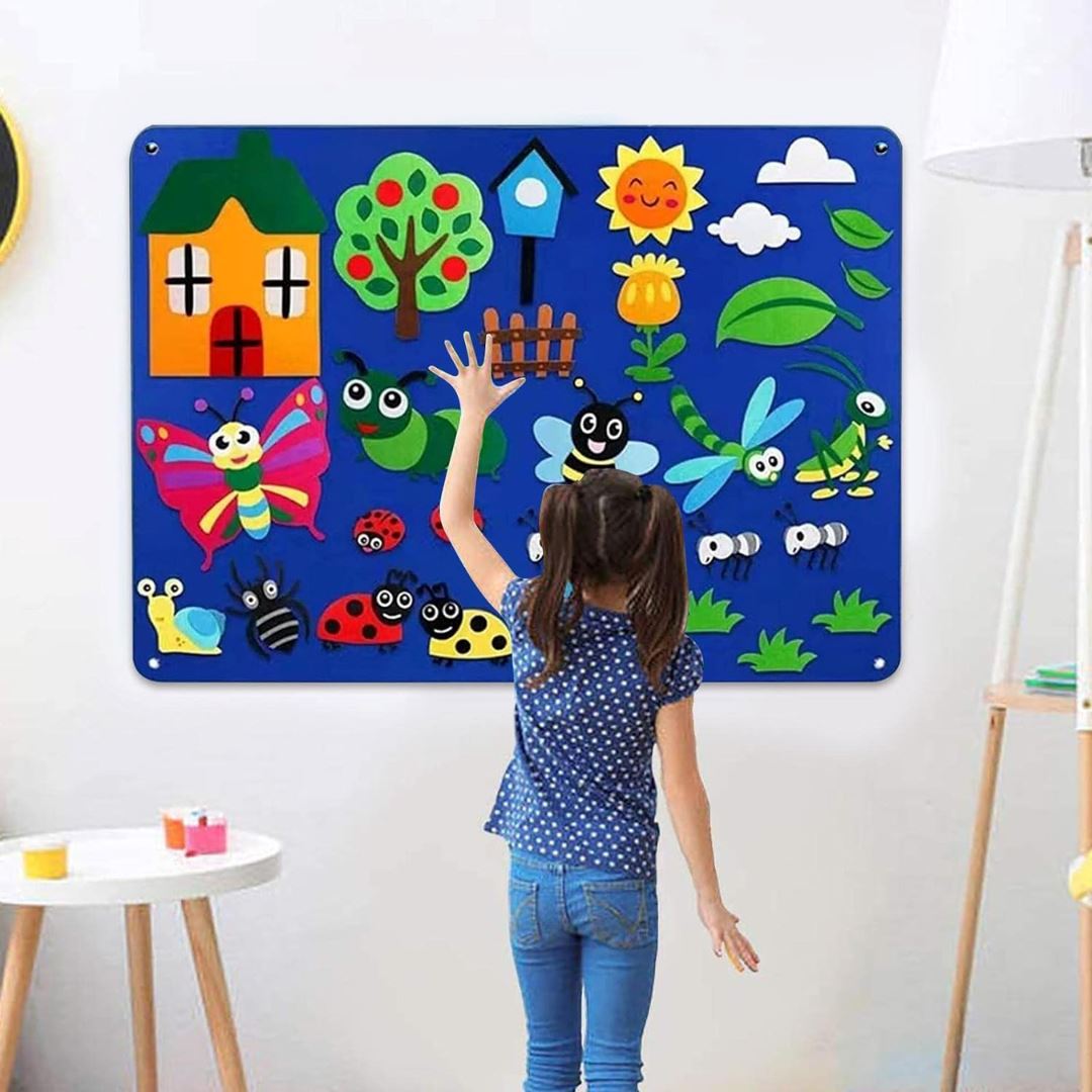 Painel de Feltro Montessori para Crianças - Jardim Quebra-Cabeças014 Brincar Mundo Azul 