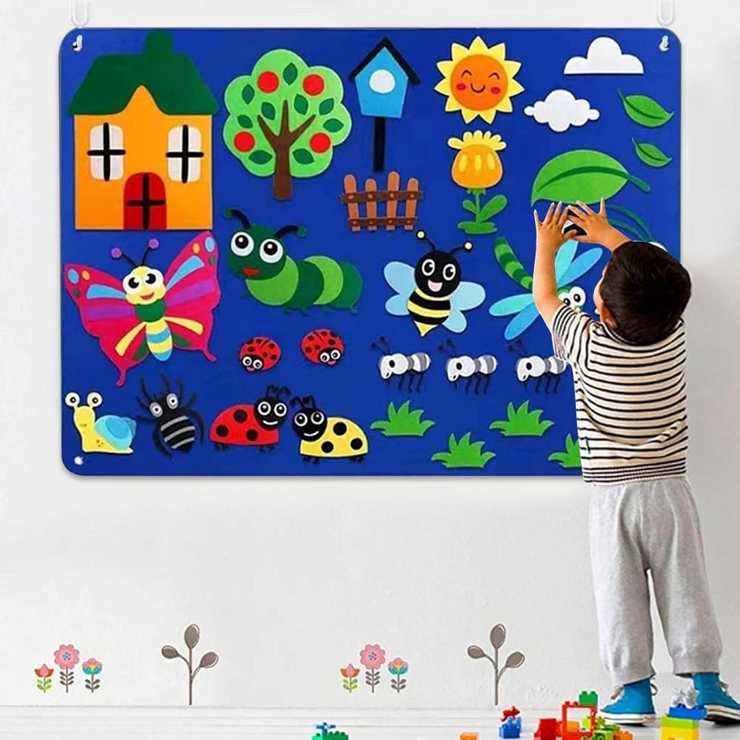 Painel de Feltro Montessori para Crianças - Jardim Quebra-Cabeças014 Brincar Mundo Azul 