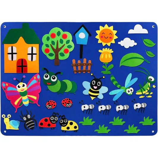 Painel de Feltro Montessori para Crianças - Jardim Quebra-Cabeças014 Brincar Mundo Azul Jardim 