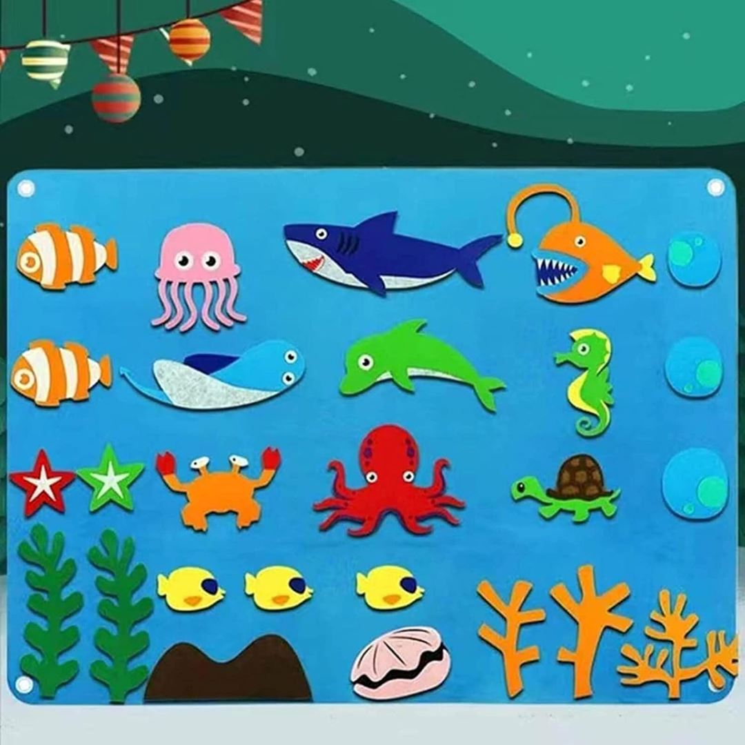 Painel de Feltro Montessori para Crianças - Peixe Quebra-Cabeças015 Brincar Mundo Azul 