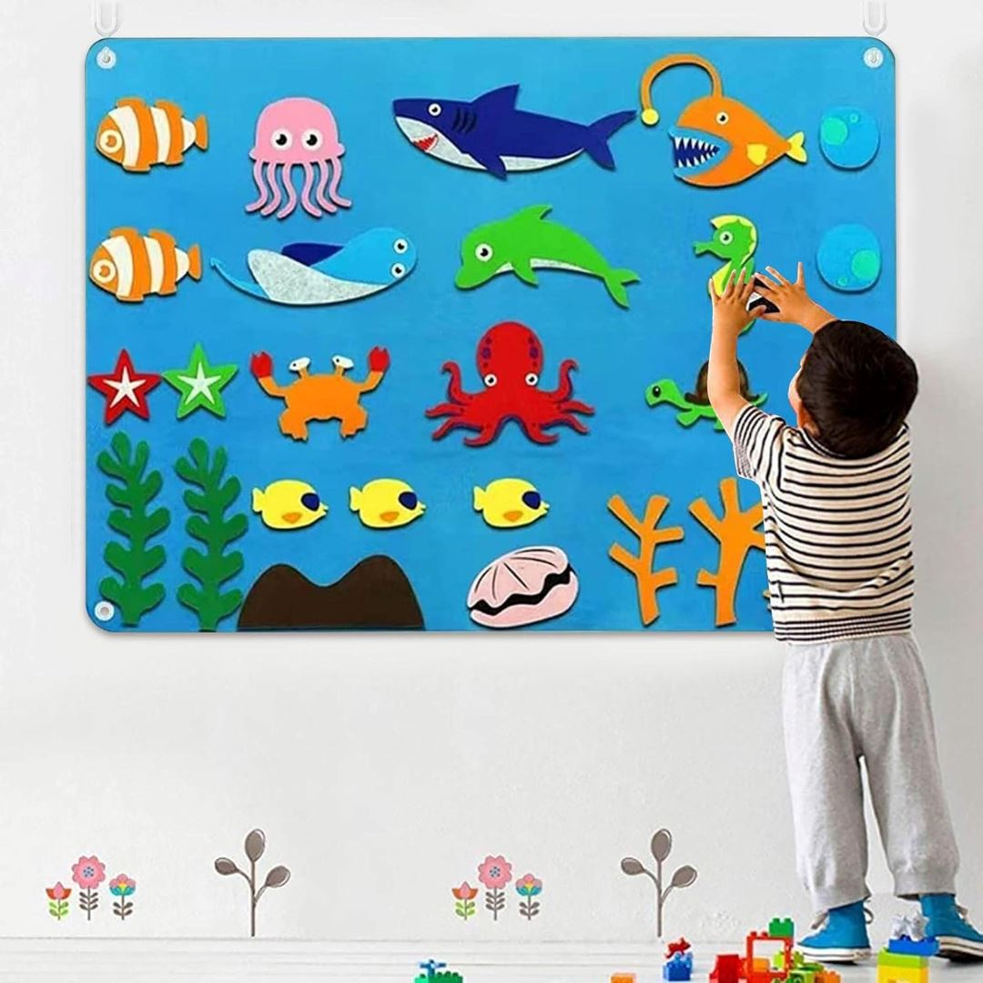 Painel de Feltro Montessori para Crianças - Peixe Quebra-Cabeças015 Brincar Mundo Azul 