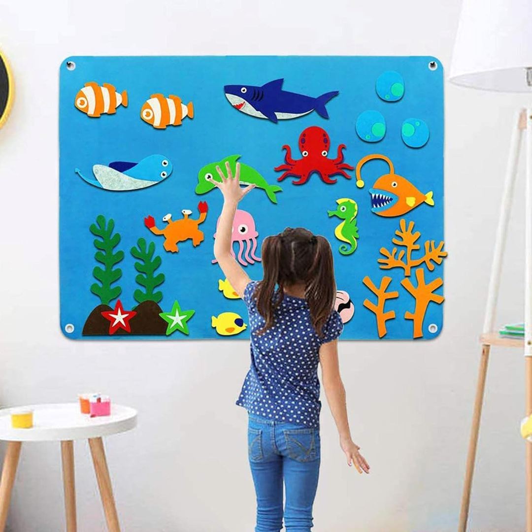 Painel de Feltro Montessori para Crianças - Peixe Quebra-Cabeças015 Brincar Mundo Azul 