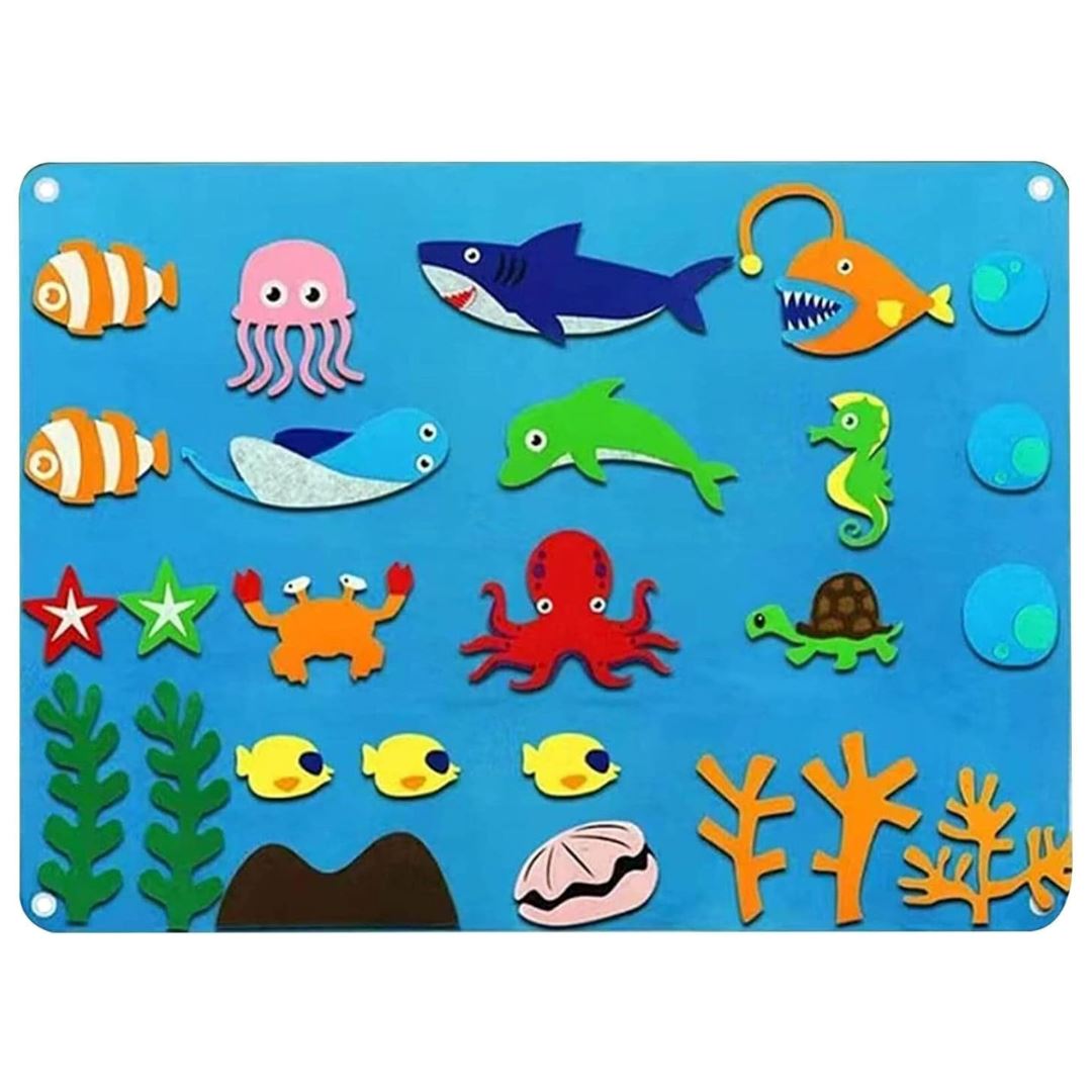 Painel de Feltro Montessori para Crianças - Peixe Quebra-Cabeças015 Brincar Mundo Azul 