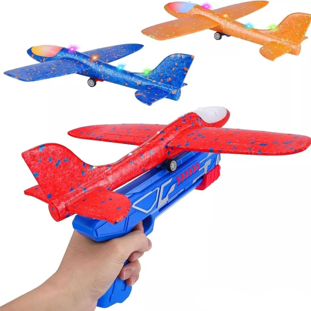 Pistola Lança Avião em Espuma - Azul Brinquedos Sensoriais010 Brincar Mundo Azul 