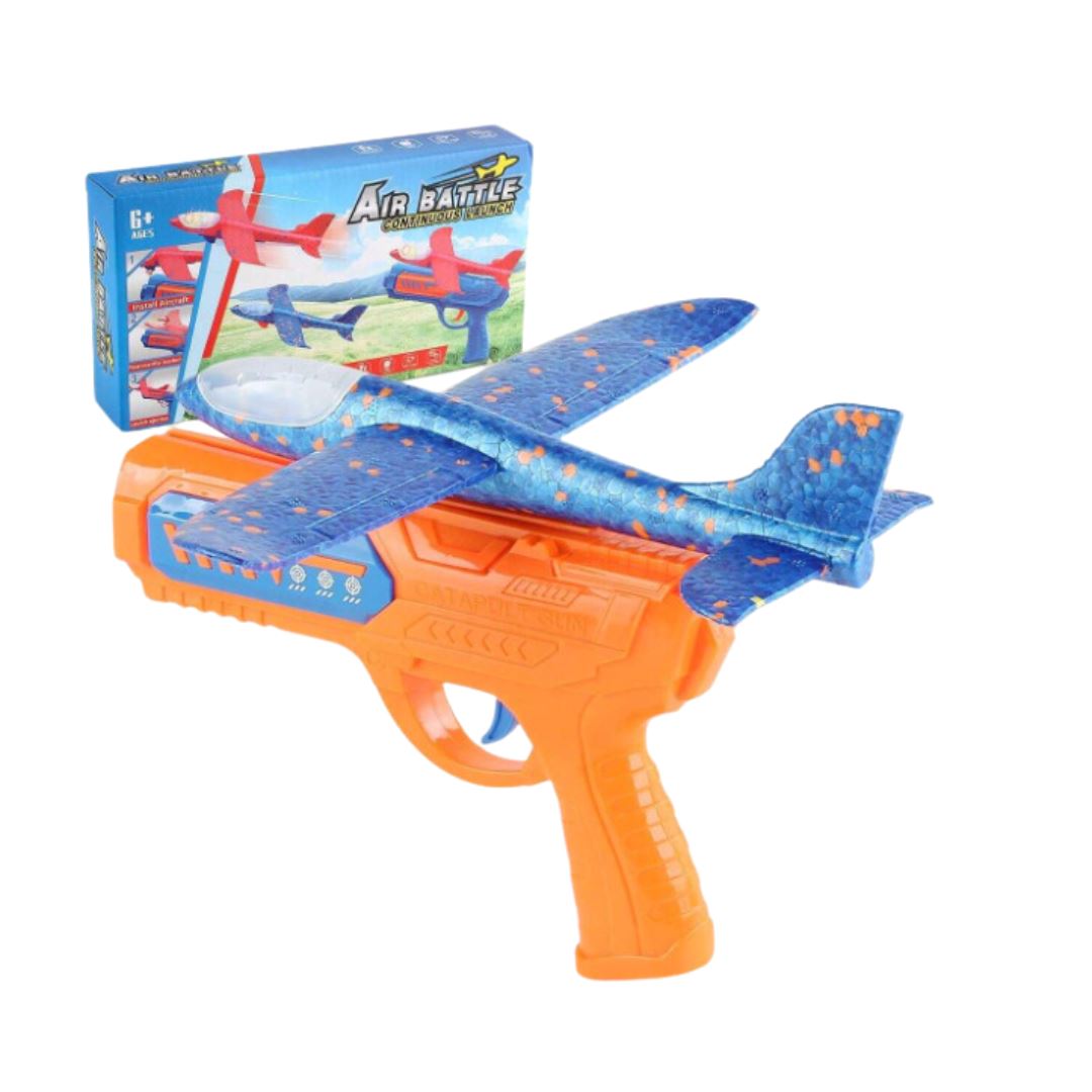 Pistola Lança Avião em Espuma - Laranja Brinquedos Sensoriais009 Brincar Mundo Azul 