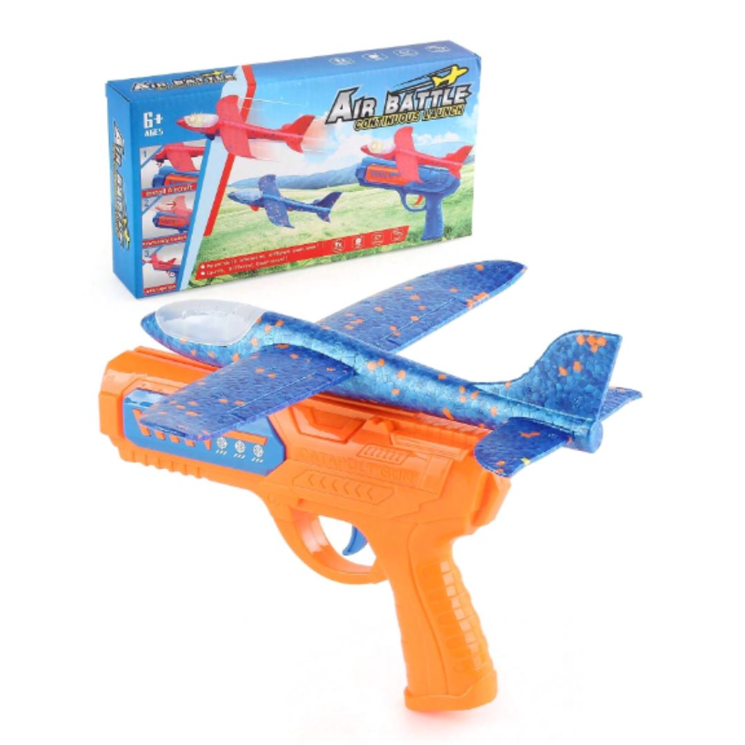 Pistola Lança Avião em Espuma - Laranja Brinquedos Sensoriais009 Brincar Mundo Azul 