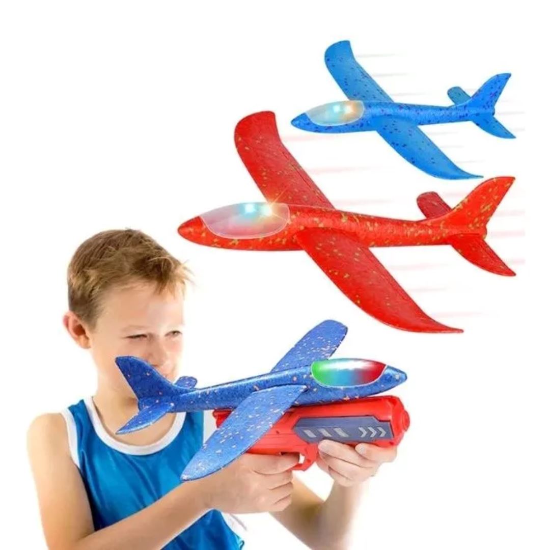 Pistola Lança Avião em Espuma - Vermelho Brinquedos Sensoriais009 Brincar Mundo Azul 