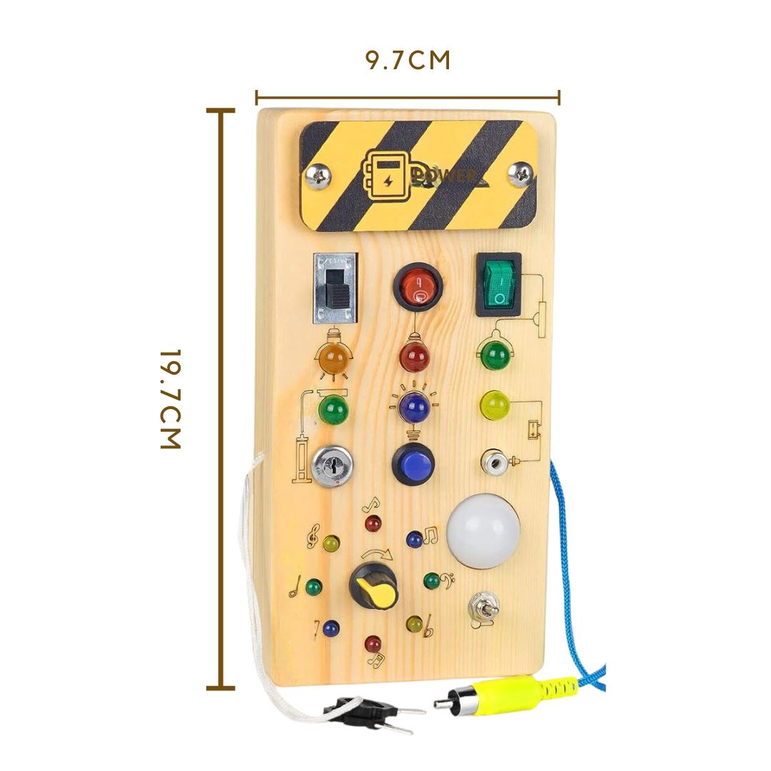 Placa Montessori de Madeira com Luz LED para Atividades Motoras Habilidades Motoras001 Brincar Mundo Azul 