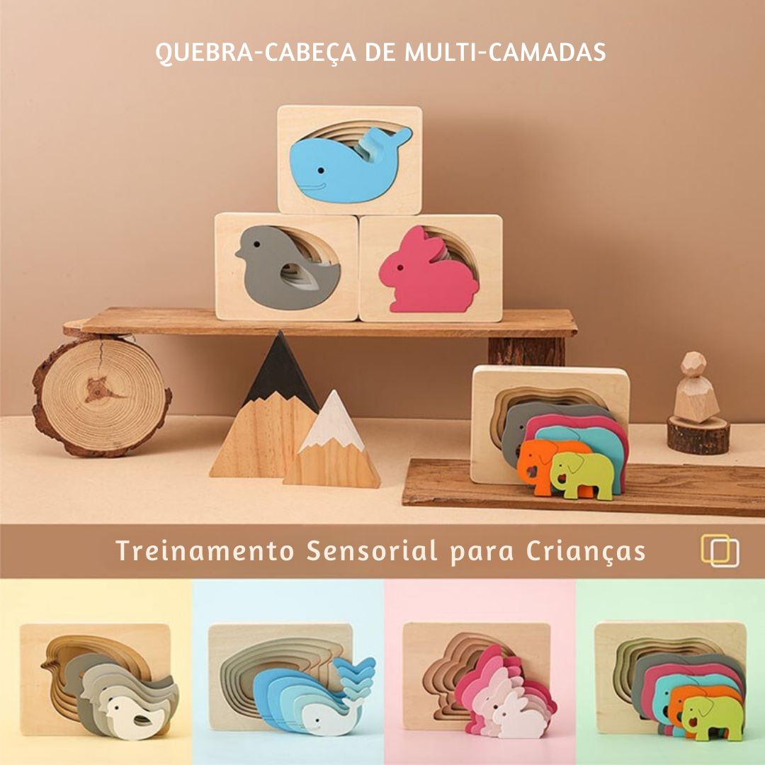 Quebra-Cabeça 3D Montessori de Animais para Crianças Quebra-Cabeças003 Brincar Mundo Azul 