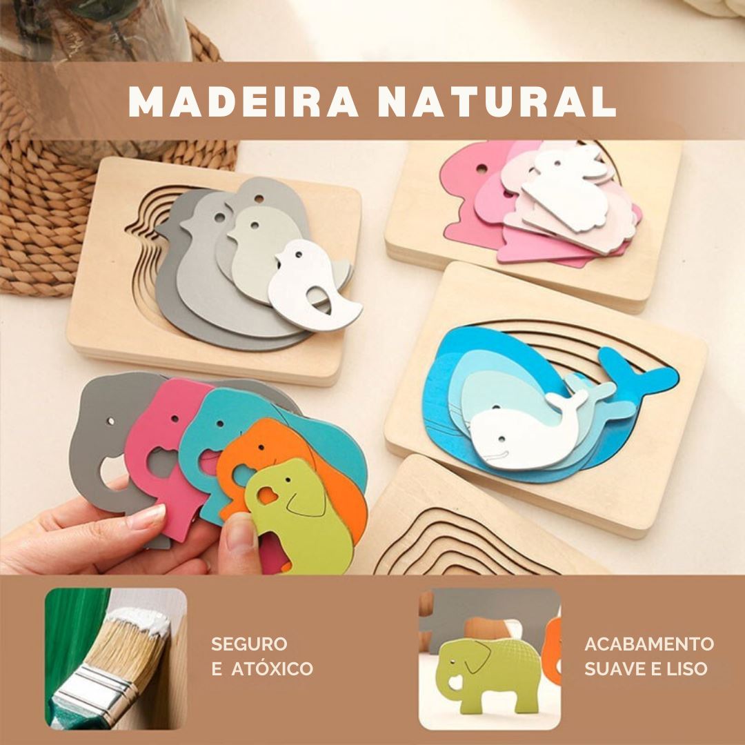 Quebra-Cabeça 3D Montessori de Animais para Crianças Quebra-Cabeças003 Brincar Mundo Azul 