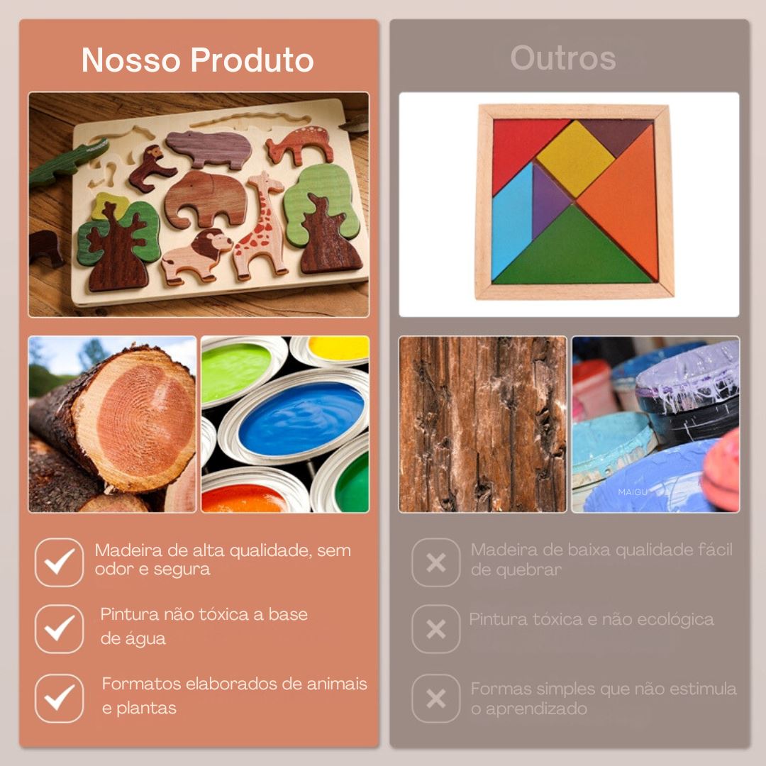 Quebra-Cabeça de Animais da Floresta Montessori para Crianças Quebra-Cabeças002 Brincar Mundo Azul 