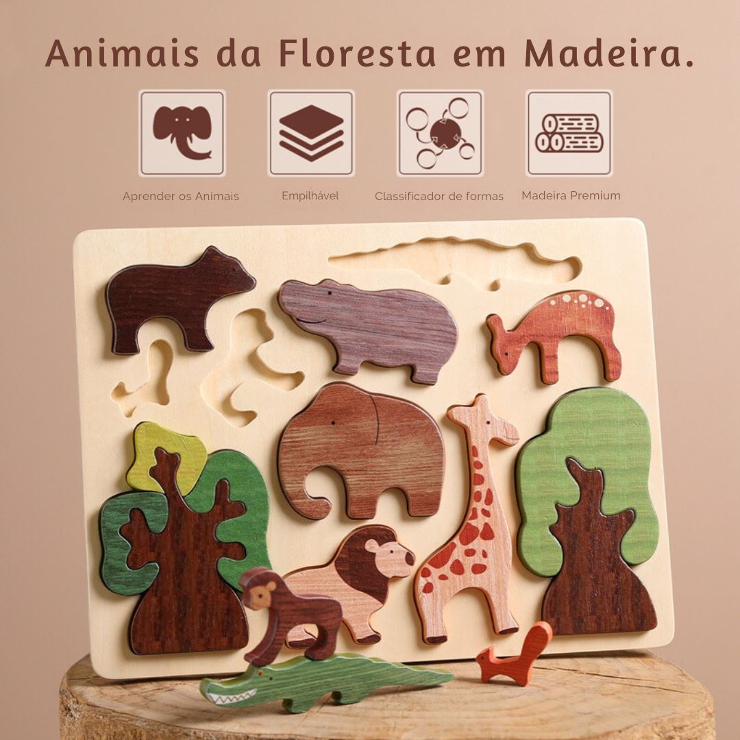 Quebra-Cabeça de Animais da Floresta Montessori para Crianças Quebra-Cabeças002 Brincar Mundo Azul 